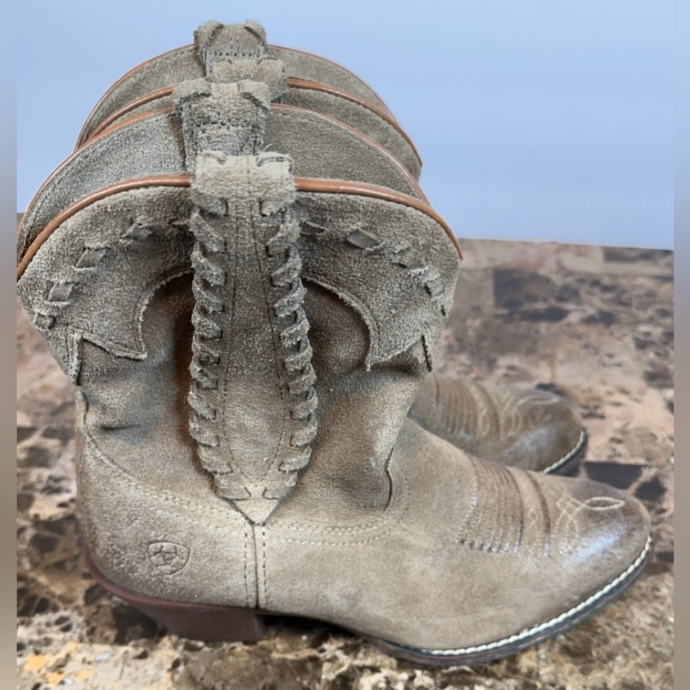 Ariat Women's Leather Round Up Rianda Western Cowgirl Boots Taupe Suede Brown - Picture 6 of 16